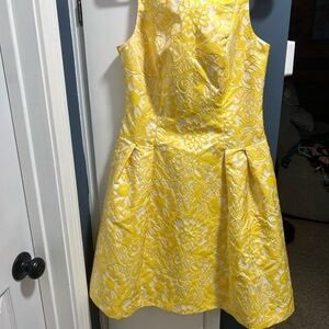 Carmen Marc Valvo Yellow and Silver Halter A-Line Dress